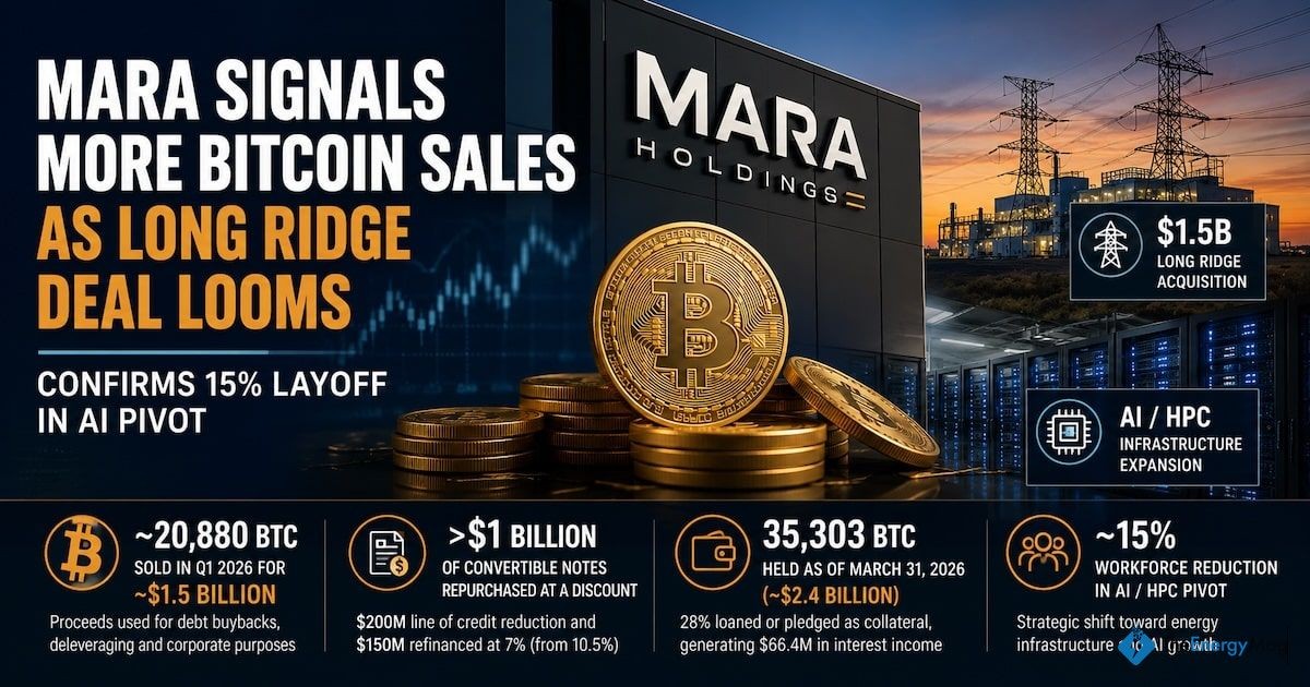 MARA Signals More Bitcoin Sales as Long Ridge Deal Looms; Confirms 15% Layoffs in AI Pivot
